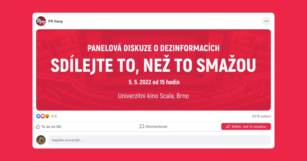 SDÍLEJTE TO, NEŽ TO SMAŽOU: Panelová diskuze o dezinformacích